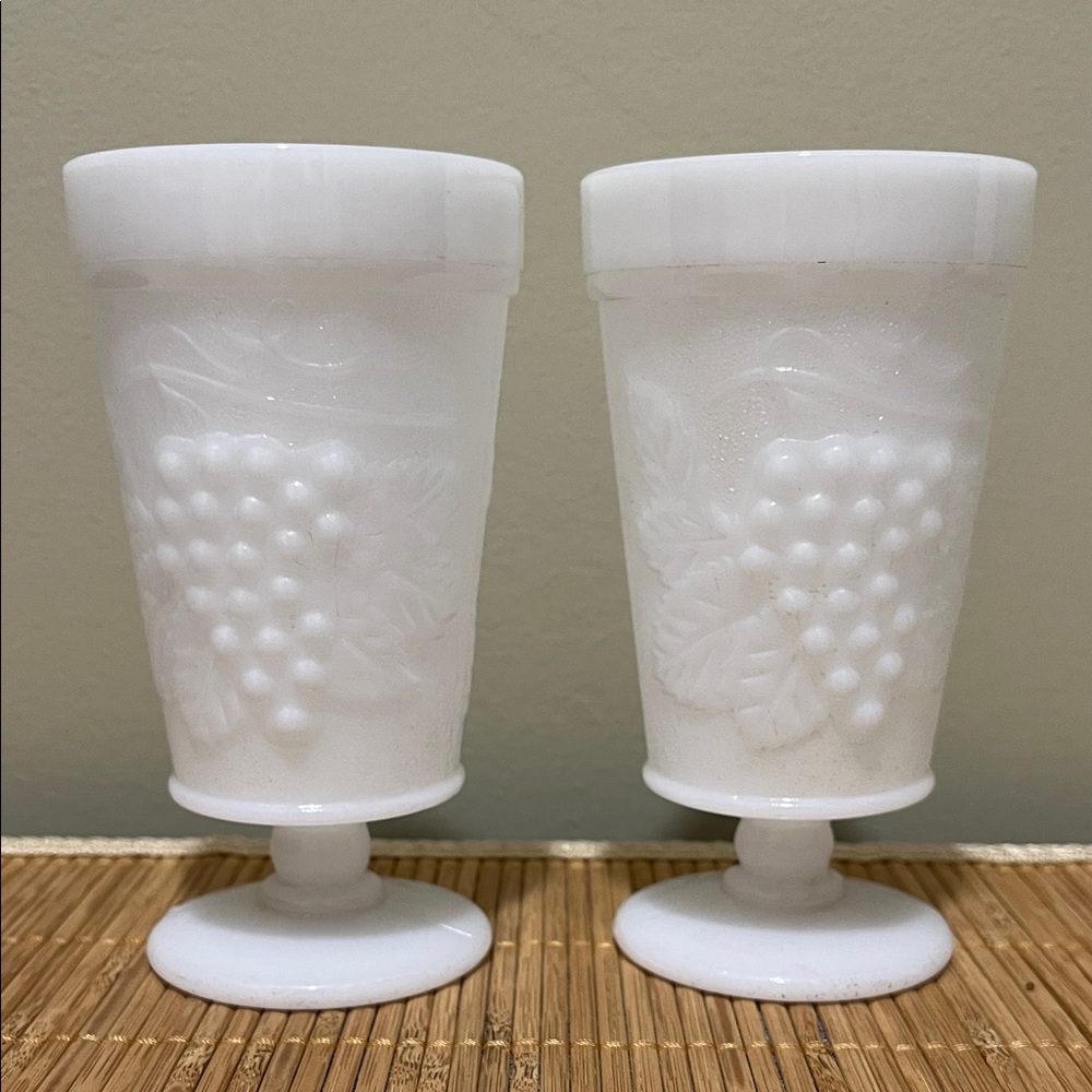 Vintage White Embossed Grape Design Goblets